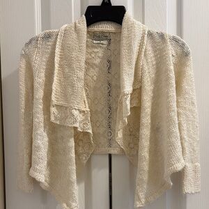 Lucky Brand Cream Lace Open-Front Shrug